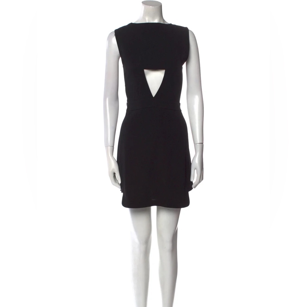 Alc Mini Black Crepe Dress With Zipper Front And Keyhole Cut Out